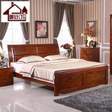 欧式实木床 栗色香樟木实木家具 卧室家具套装 双人实木大床