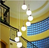 LED复式楼梯灯 长吊灯别墅创意圆球现代简约餐厅灯具客厅灯饰旋转