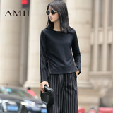 Amii[极简主义]秋季简约休闲开叉黑色显瘦长袖T恤上衣女11692363