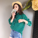 现货Niponjjuya韩国女装代购夏翻领纯色麻质衬衫JU201601#