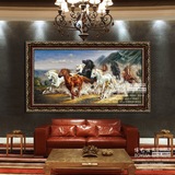 博艺佳 手绘油画高档别墅酒店家装壁画客厅有框画八骏图马到功成