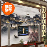 江南水乡大型壁画中式水墨饭店装饰壁纸客厅沙发玄关电视背景墙纸