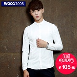 WOOG2005男士衬衣 男 长袖 韩版修身 2016春季纯棉牛津纺白色衬衫
