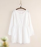 2016秋装新款韩国定制公主风女装仙女刺绣棉布蕾丝长袖白色连衣裙