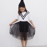 韩版夏季新款童装女童假两件网纱半身裙中大儿童甜美蓬蓬公主短裙