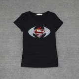 欧洲站2015夏季烫钻t恤短袖女纯棉修身显瘦蝙蝠侠超人闪中东半袖