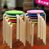 小凳子实木圆凳彩色曲木质高凳小板凳家用餐桌凳客厅宜家时尚叠放