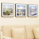 客厅装饰画 现代简约三联沙发背景墙画餐厅地中海风景挂画有框画
