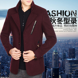 正品2015秋新款品牌男装休闲立领中青年羊毛呢夹克修身羊绒外套