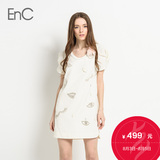 ENC衣恋旗下女装春装新款潮蓬蓬袖修身印花连衣裙EHOW52441C