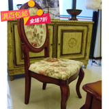 复古宫廷风 圆形软垫靠背餐椅 美式全实木椅子 欧式弯腿椅 书房椅