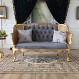 法式新古典双人藤席布艺休闲沙发 欧式实木简约情人椅客厅家具