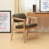 北欧实木沙发椅水曲柳电脑椅现代椅子简约客厅休闲咖啡椅皮艺餐椅