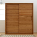 北欧日式橡木大衣柜卧室2移门推拉衣橱储物柜环保环保实木收纳柜