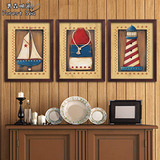 油画水手风创意装饰画客厅背景墙画灯塔帆船壁画儿童房间有框挂画