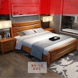 橡木加厚高箱床现代中式 1.8米单双人1.2米床1.5米儿童床 实木床