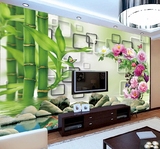 竹子中式墙纸壁纸客厅电视背景墙画大型壁画立体3d无缝无纺布沙发