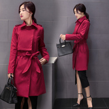 新款2016春季薄款中长款气质纯色外套韩版女士休闲长袖风衣外套潮