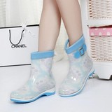 包邮韩国新款雨鞋中筒时尚女式雨靴杂志款皮带扣平跟防滑水鞋雨鞋