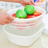 日本进口加厚双层洗菜篮沥水篮塑料厨房洗菜盆大号创意水果盘果篮