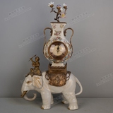 欧美古典装饰高档陶瓷配铜大象造型座钟坐钟美式乡村风格摆件设