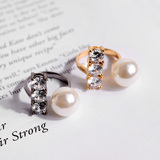 欧美日韩国饰品批发珍珠戒指18k金镶排钻气质简约开口女指环甜美