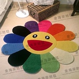 可爱彩色花瓣笑脸圆形地毯儿童卧室电脑椅床边手工腈纶地毯定制