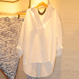 韩国东大门代购2016春装新款韩版宽松气质衬衫大码中长款白色衬衫