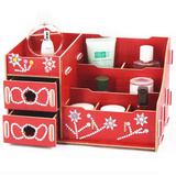 DIY木质化妆品办公桌面收纳盒抽屉韩国创意储物盒超大号多省包邮