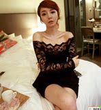 2015冬装新款夜店性感女装韩版一字领蕾丝修身包臀假两件连衣裙潮