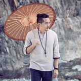 2016夏季 原创中国风亚麻七分袖V领T恤 复古棉麻民族风短袖 男装