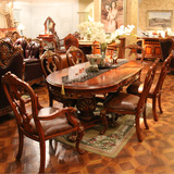 欧式餐桌椅组合 椭圆形饭台 长餐桌 美式实木饭桌 餐厅高档家具宫
