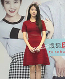 香港代购sandro早春新款红色针织镂空修身收腰短袖 连衣裙 裙子