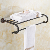 黑色全铜仿古毛巾架单层浴巾架子欧式浴室壁挂洗澡间毛巾杆置物架