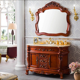 欧式浴室柜实木橡木落地柜卫生间洗手台古典仿古卫浴柜新款红橡