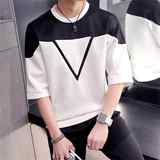 2016夏季男短袖T恤圆领太空棉修身韩版七分袖卫衣时尚套头休闲潮