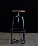 美式复古风格实木铁架做旧休闲椅 螺旋升降吧凳 铁艺吧台椅酒吧椅