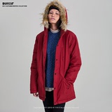【BULLSHIT】原创潮牌男女情侣街头加厚夹棉中长款红色外套夹克
