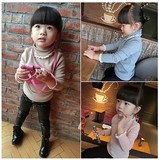 韩版秋冬装女童小童宝宝高领打底衫儿童纯色蕾丝花边加绒加厚T恤