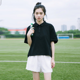 翌晨2016夏季新韩版宽松女polo领学院风纯色翻领短袖t白T恤衫