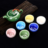 特价整套茶具套装 功夫陶瓷茶具紫砂茶壶冰裂茶杯海 青瓷茶具有鱼