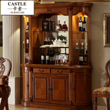 美式酒柜实木欧式玻璃红酒架深色家具 复古木质红酒柜家用展示柜