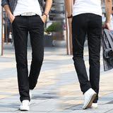 夏季男士纯棉直筒休闲裤男青年修身型韩版长裤子超薄款黑色西裤潮