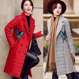 2015冬季新款韩版修身羽绒棉服女中长款毛呢拼接女棉衣羊绒大衣