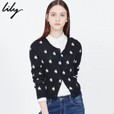 Lily2016夏新款女装舒适全棉长袖开衫印花短款针织衫116130B3710
