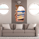 客厅沙发装饰大海轻舟夕阳3D立体墙贴画走廊立体效果自粘贴纸墙贴