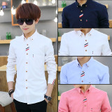 春季新款男式衬衫青少年韩版休闲长袖衬衫高中学生男士修身衬衣潮
