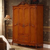 蒂舍尔美式全实木衣柜卧室储物组装立柜欧式四门衣柜