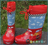儿童男童束口卡通雨鞋 汽车总动员雨靴 蓝色麦昆水鞋极速运动水靴