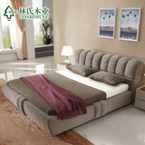 林氏木业布床1.5米1.8双人床气动软床储物布艺床简约现代家具R176
